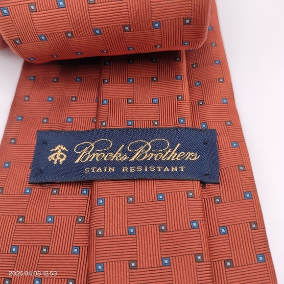 Brooks Brothers Tie Necktie Rust Brown Blue Geometric Weave Men's Silk TAG - Picture 3 of 8